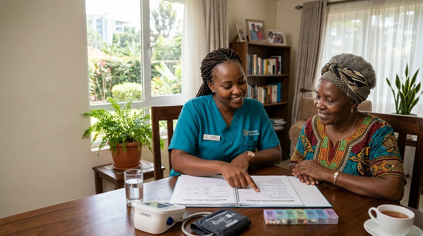 Nurse and client reviewing a personalized care plan together